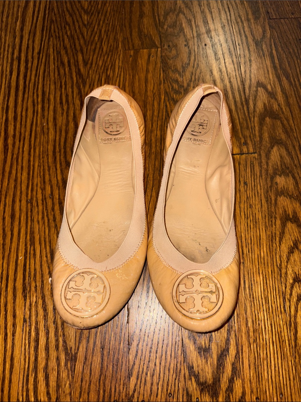 Tory Burch Nude Leather Reva Logo Ballet Flats Size 8.5